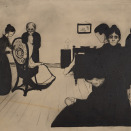 Litografiske steiner i utstillingen Slottet + Munch. Her "Døden i sykeværelset". Utlånt fra Munchmuseet. Foto: Halvor Bjørngård, Munchmuseet